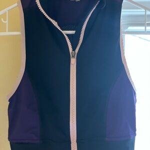 Fabletics Black and Purple Zip-Up Vest and leggings